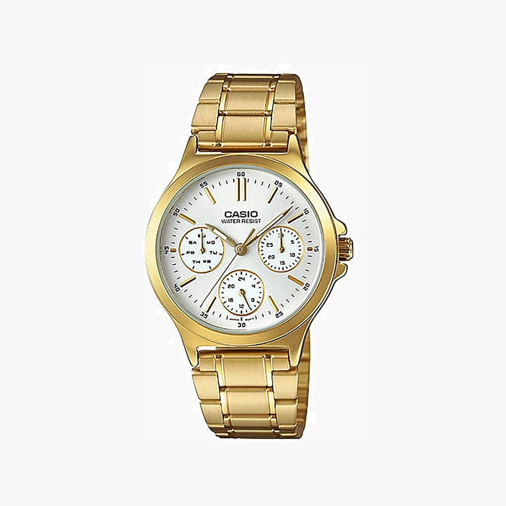 Casio Ltp-V300g-7audf Elegant Adventurer - Women's Gold-Tone Sports Watch With White Dial And Stainless Steel Band by i-watch