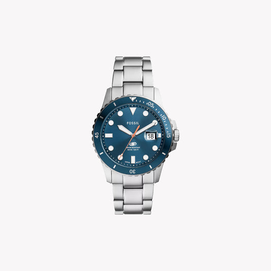 Montre Fossil Blue Dive à trois aiguilles avec date en acier inoxydable FS6050