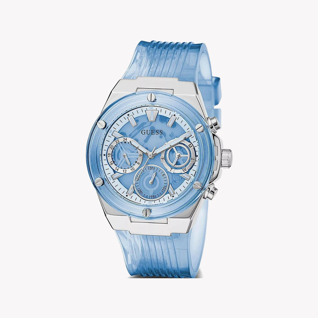 GUESS GW0409L1 - VIBRANT BLUE ELEGANCE - Women's Stylish Watch with Silicon Band and Sleek Silver Case-i-Watch-4
