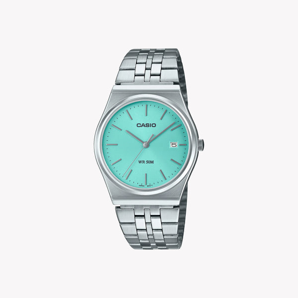 Casio Men's Silver Watch, Cyan Dial | Mtp-B145d-2a1v by i-watch