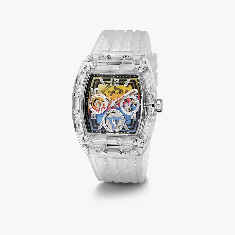 Guess Men's Clear Silicone Watch, Multicolor Dial | Gw0499g3 by i-watch