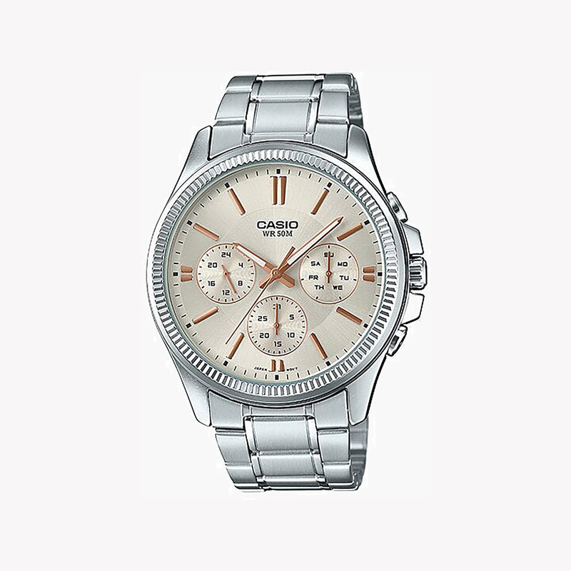 Casio Men's Silver Stainless Steel Watch, White Dial | Mtp-1375d-7a2vdf by i-watch