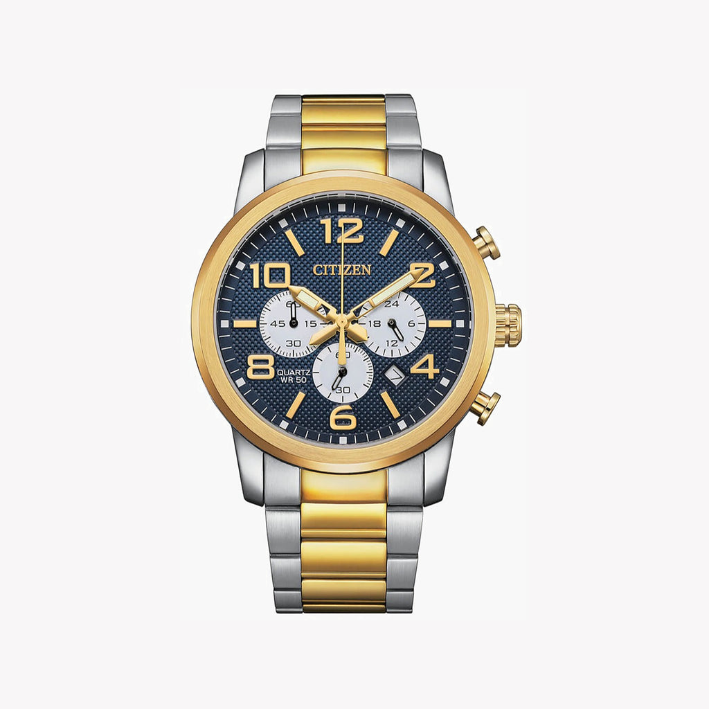 CITIZEN AN8059-56L - ELEGANT TIMEKEEPER: MEN'S QUARTZ CHRONOGRAPH WITH STUNNING BLUE DIAL