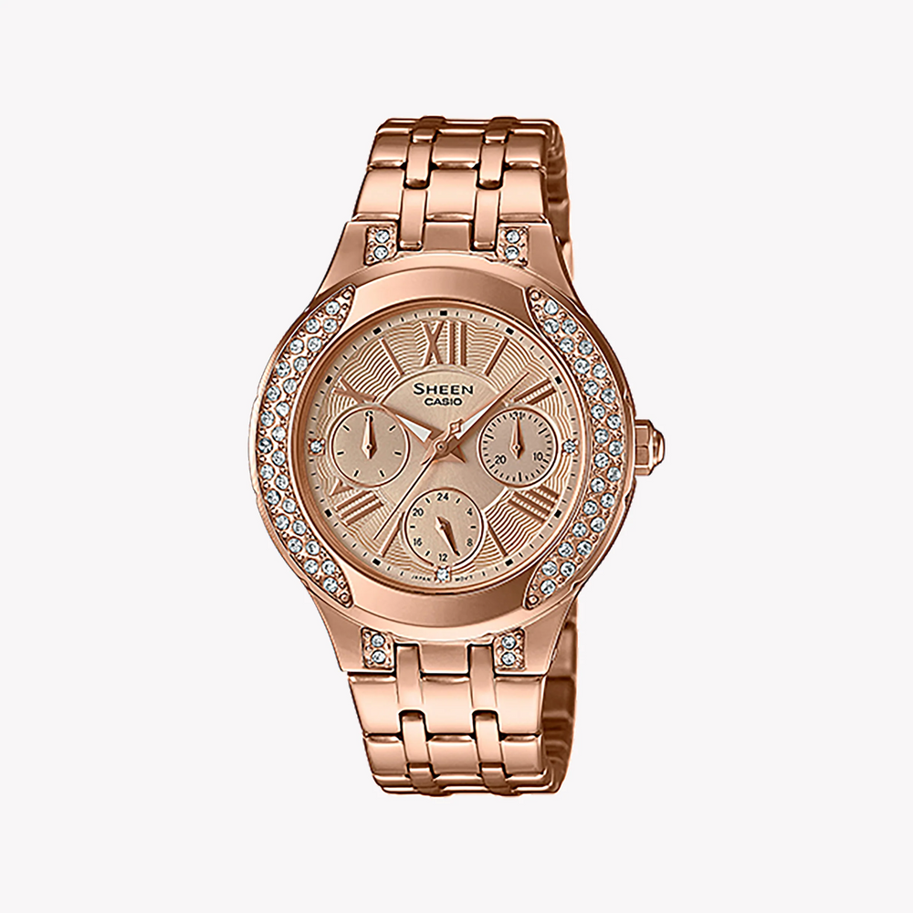 Casio She-3809pg-9audr Elegant Rose Gold Timepiece - Stunning Swarovski Crystals & Water Resistant by i-watch