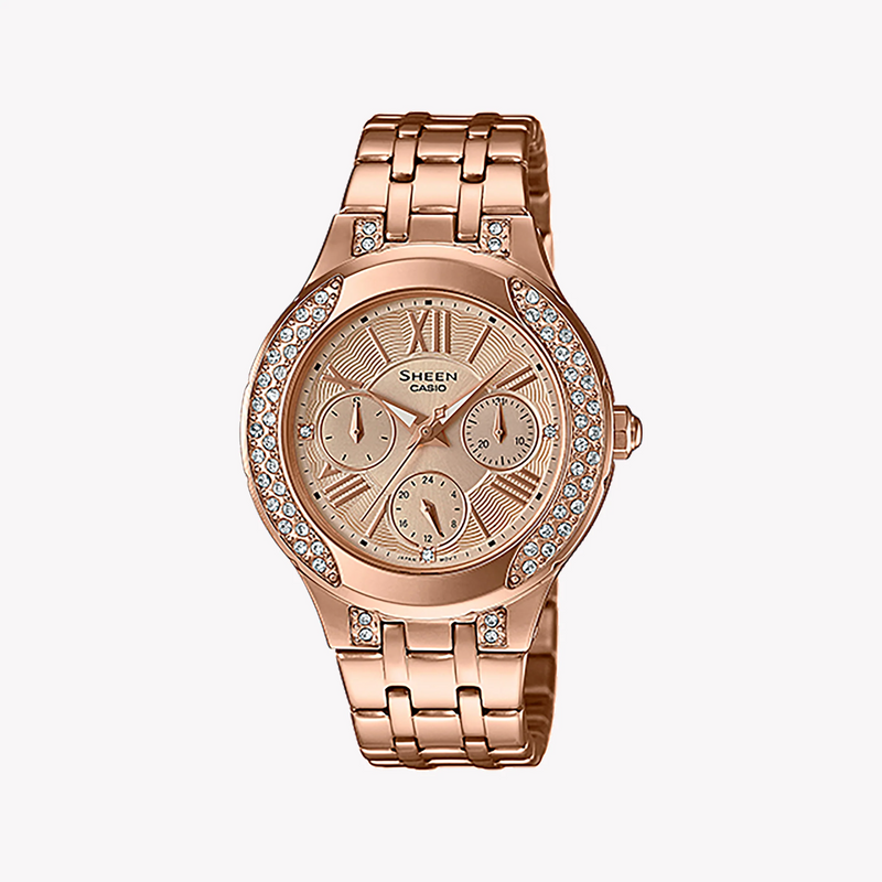 Casio She-3809pg-9audr Elegant Rose Gold Timepiece - Stunning Swarovski Crystals & Water Resistant by i-watch