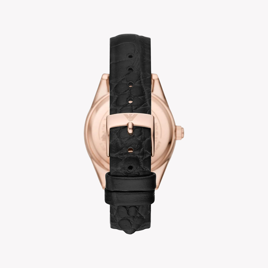 EMPORIO ARMANI AR11505 - ELEGANT ROSE GOLD WOMEN'S WATCH WITH WHITE DIAL & BLACK LEATHER BAND-i-Watch-3