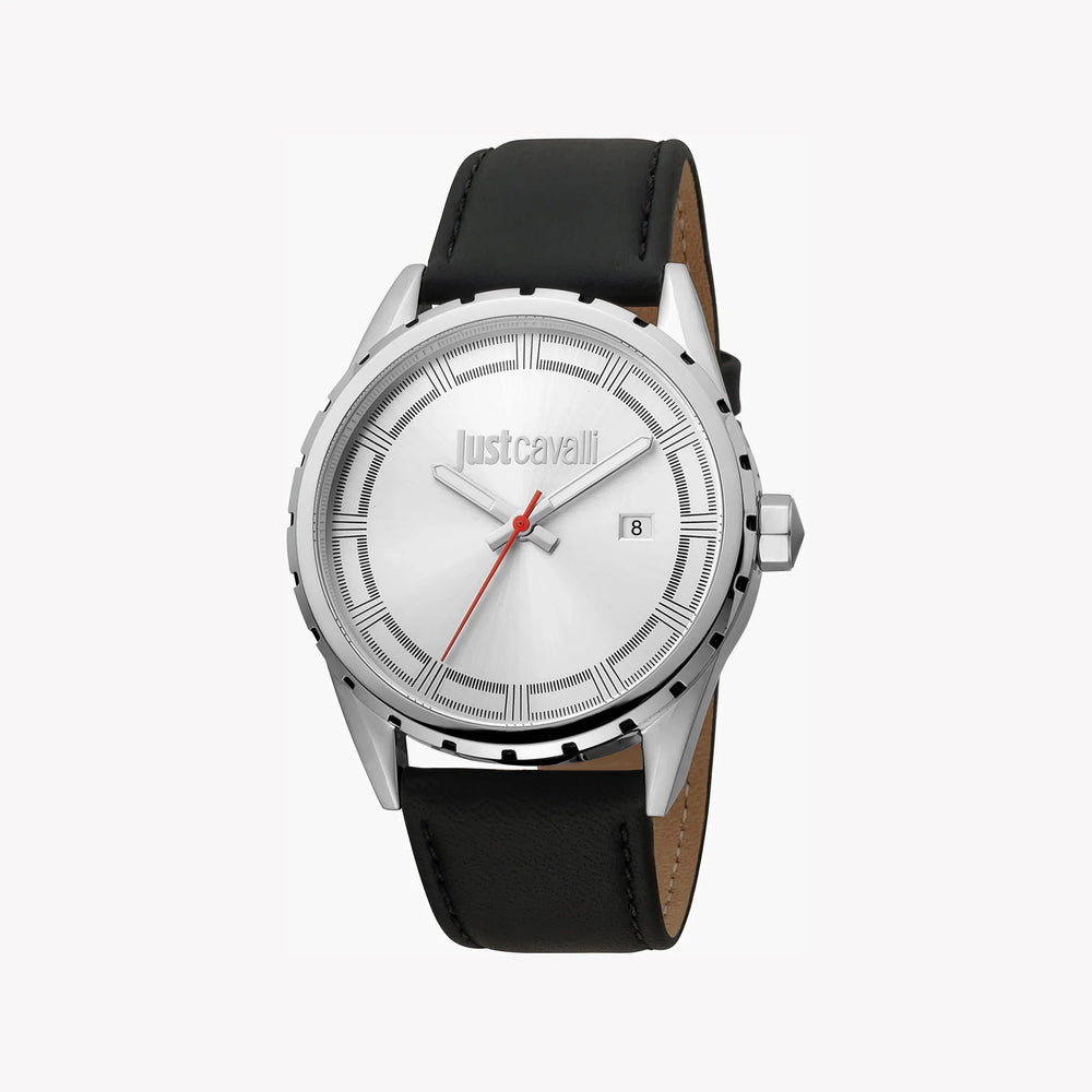Just Cavalli Men's Silver Dial Watch, Black Leather Band | Jc1g082l0515 by i-watch