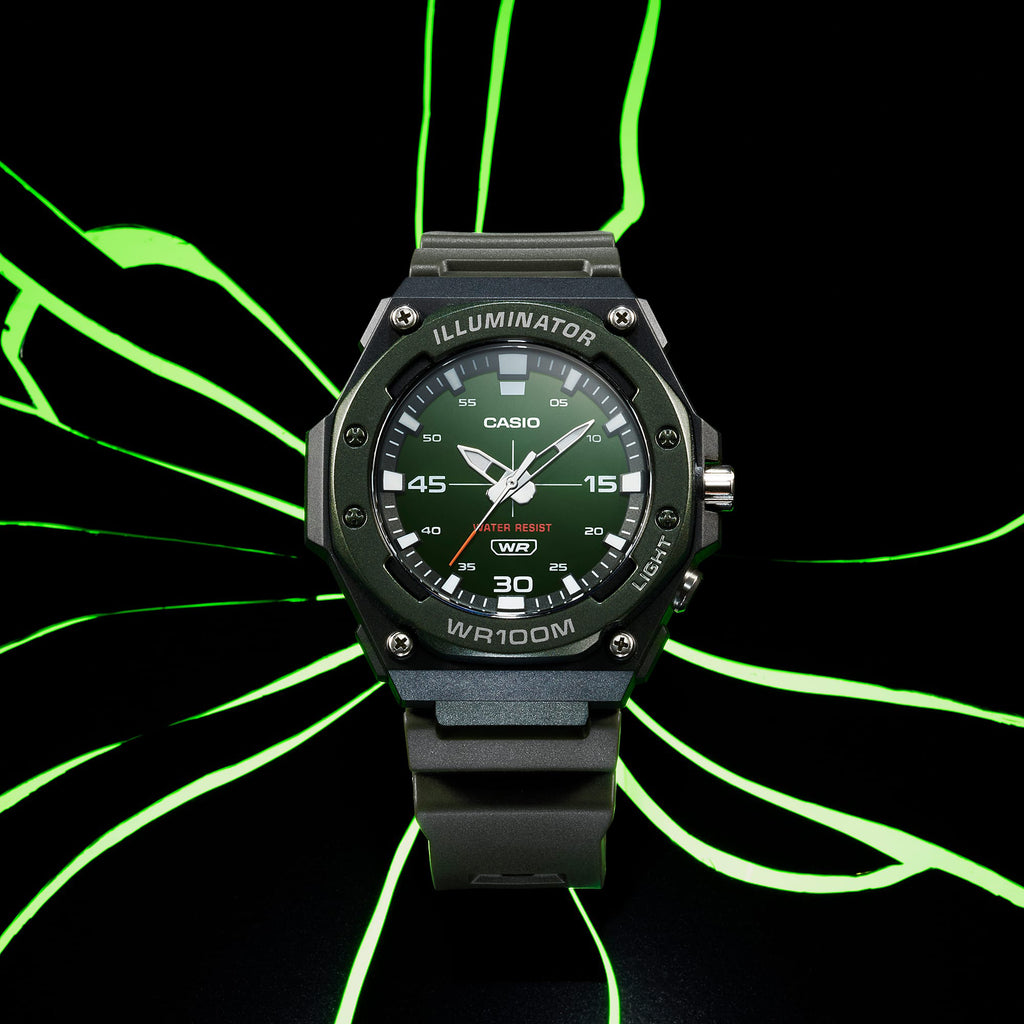CASIO MW-620H-3AVDF BOLD UTILITY - BLACK RESIN MEN'S WATCH WITH GREEN DIAL-i-Watch-2