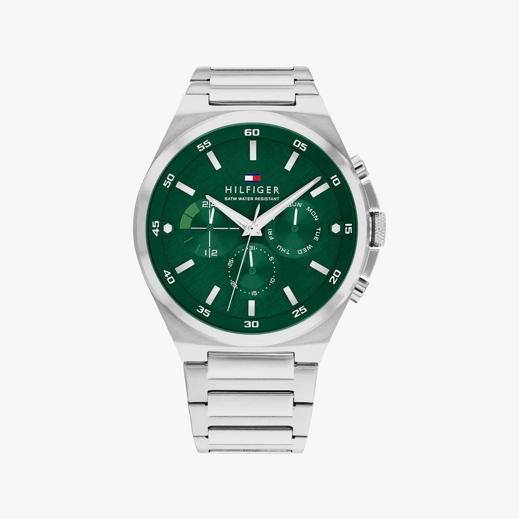 TOMMY HILFIGER 1687493 STUNNING SILVER STYLE - MEN'S WATCH WITH GREEN DIAL & STAINLESS STEEL BAND