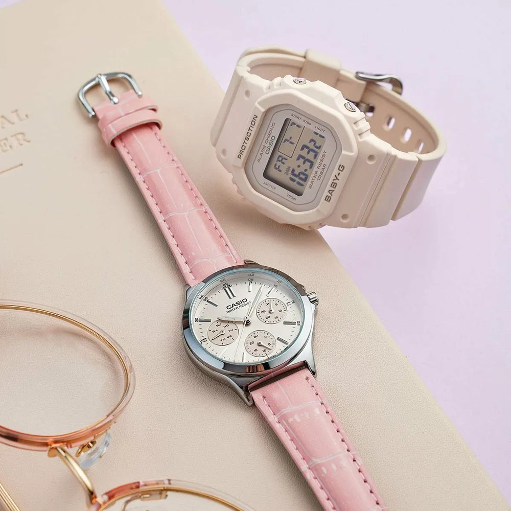 Casio Women's Rose Leather Watch, Silver Case | Ltp-V300l-4a by i-watch