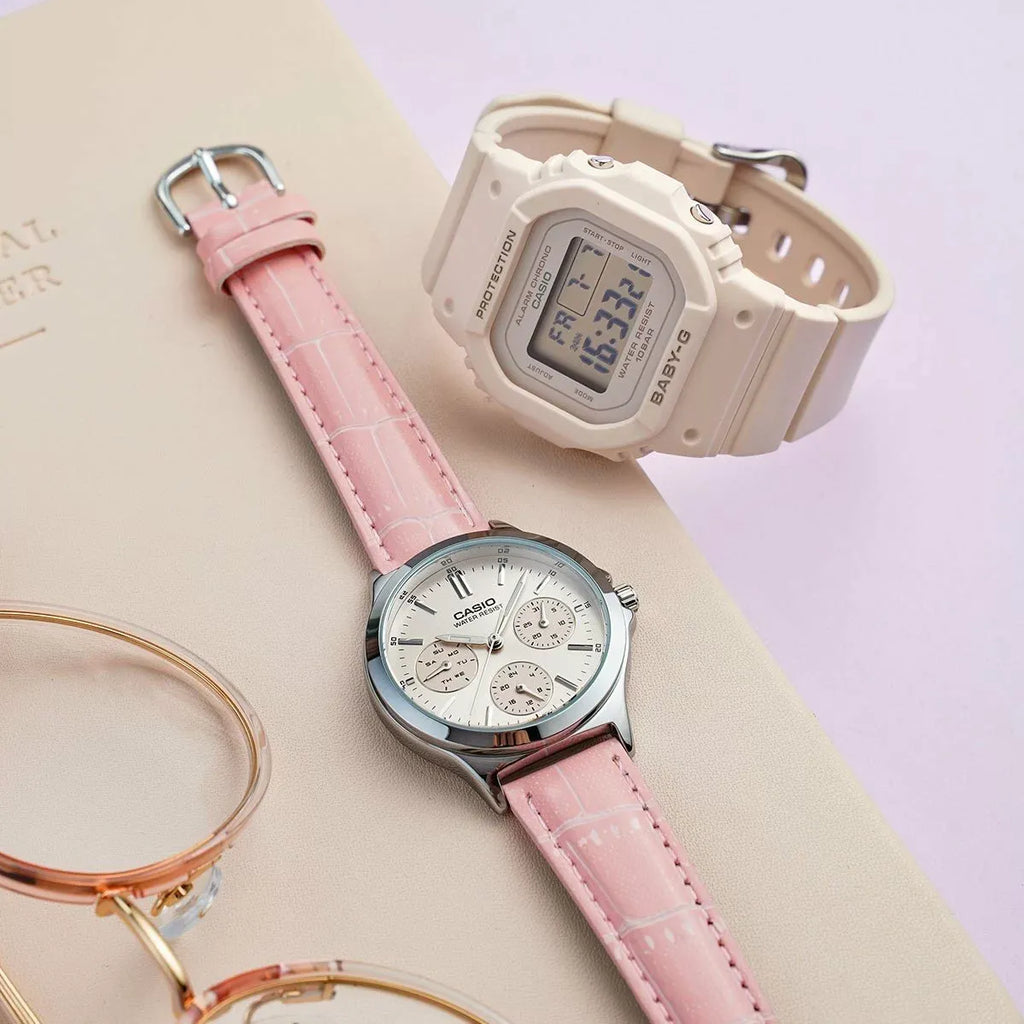 CASIO Women's Watch with Silver Stainless Steel Case and Rose Leather Band-i-Watch-3