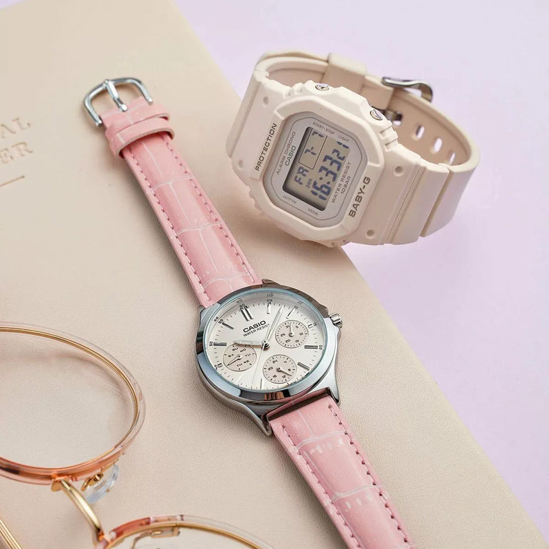 Casio Women's Rose Leather Watch, Silver Case | Ltp-V300l-4a by i-watch
