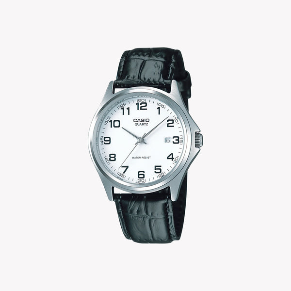MTP-1183E-7BDF ELEGANTLY TIMELESS - MEN'S STAINLESS STEEL WATCH WITH LEATHER STRAP