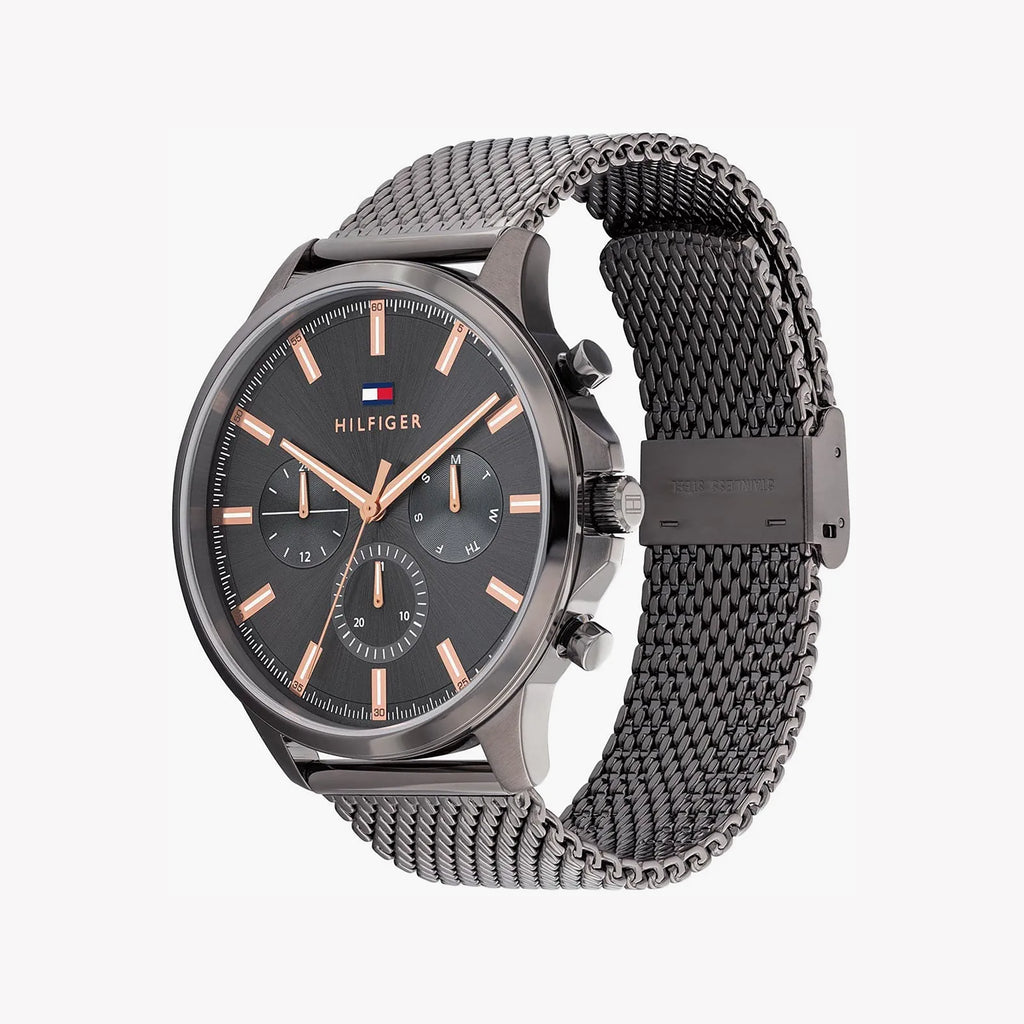 TOMMY HILFIGER 1683475 GREY STAINLESS STEEL - MODERN CHIC MEN'S WATCH WITH BLACK DIAL-i-Watch-2