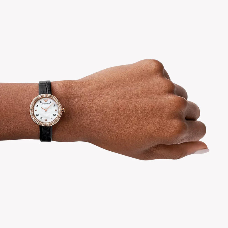 Emporio Armani Women's Rose Gold Watch, Black Leather | Ar11356 by i-watch