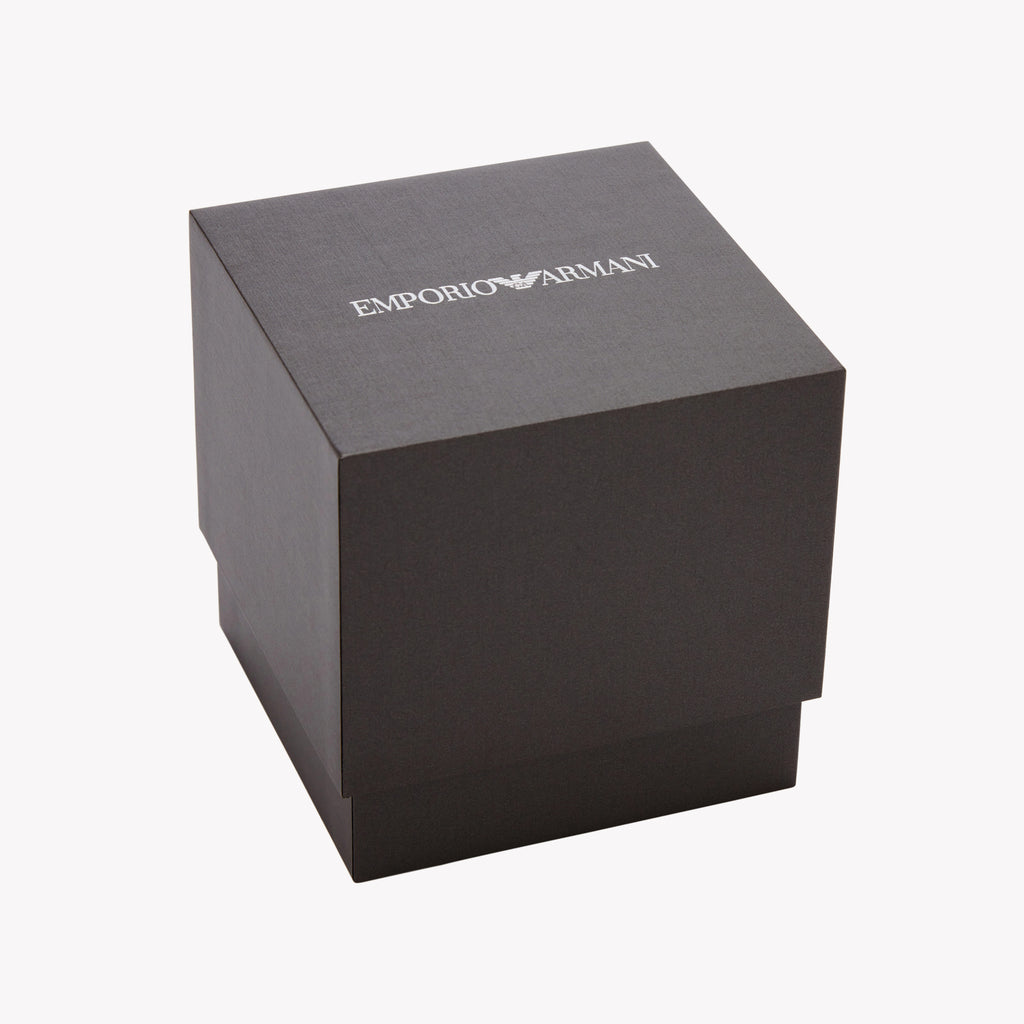 إمبوريو أرماني AR11589 - ساعة جريئة أنيقة للرجال بميناء أسود مذهل ولمسة نهائية فضية
