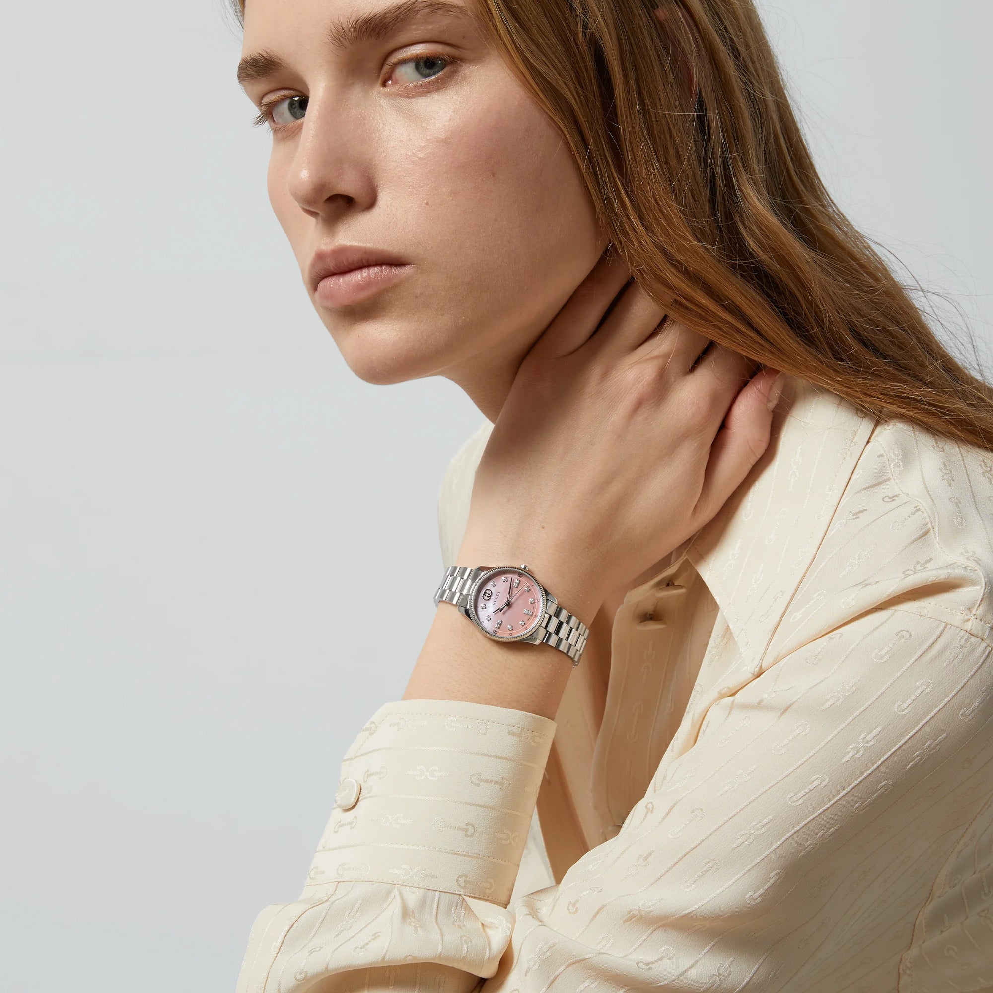 Gucci Women's Silver Steel Watch, Pink Dial | Ya1265062 – i-watch