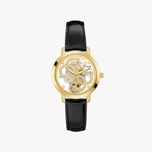 Guess Women's Gold Stainless Steel Watch, Black Leather | Gw0383l1 by i-watch