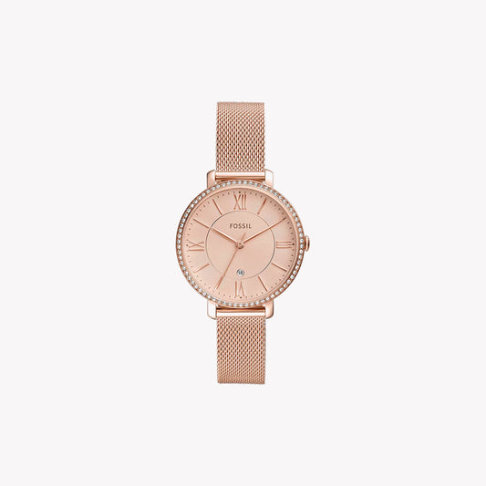 Montre Jacqueline à trois aiguilles avec date en acier inoxydable doré rose ES4628