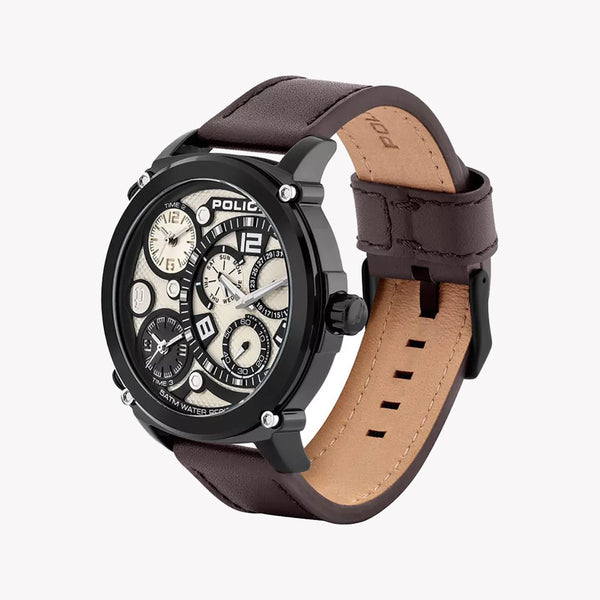 Police Men's Black Leather Watch, Beige Dial | Pl-15659jsb_14 by i-watch