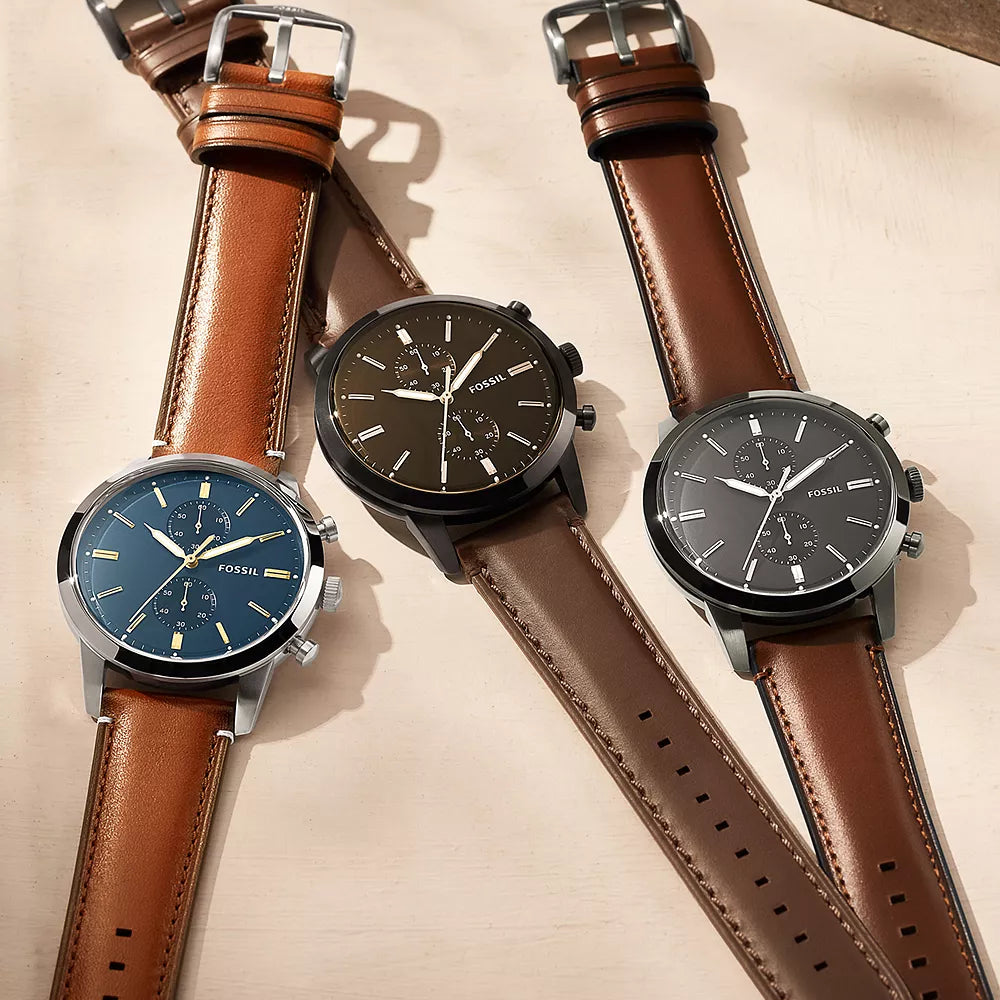 FOSSIL FS5522 TIMELESS ELEGANCE - GRAY STAINLESS STEEL & BROWN LEATHER MEN'S WATCH-i-Watch-5