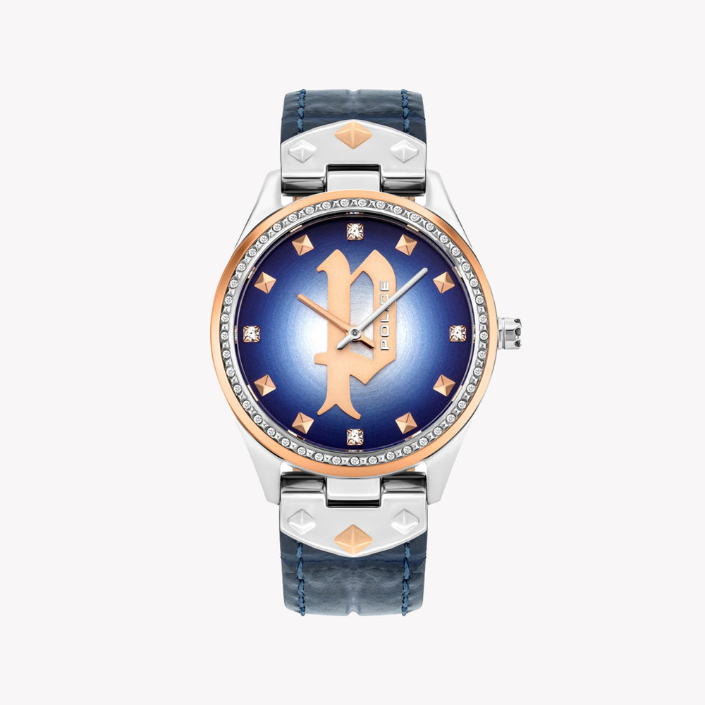 Police Women's Gold Leather Watch, Blue Dial | P16029mstr03 by i-watch