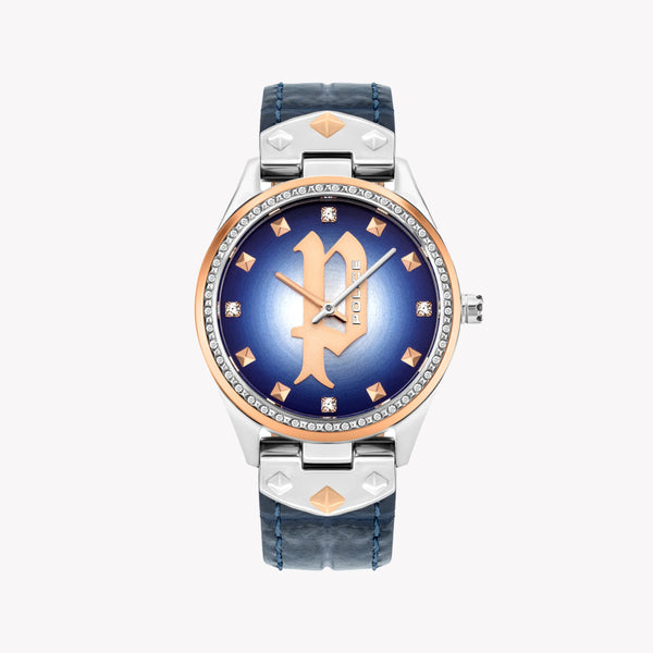 Police Women's Gold Leather Watch, Blue Dial | P16029mstr03 by i-watch