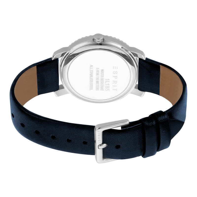 Esprit Women's Watch With Silver Stainless Steel Case And Dark Blue Leather Band by i-watch