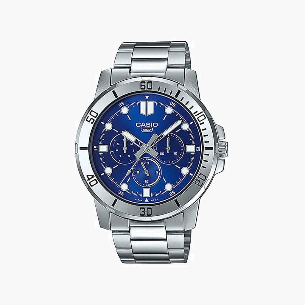 CASIO MTP-VD300D-2E - STYLISH STRENGTH: MEN'S BLUE DIAL STAINLESS STEEL WATCH