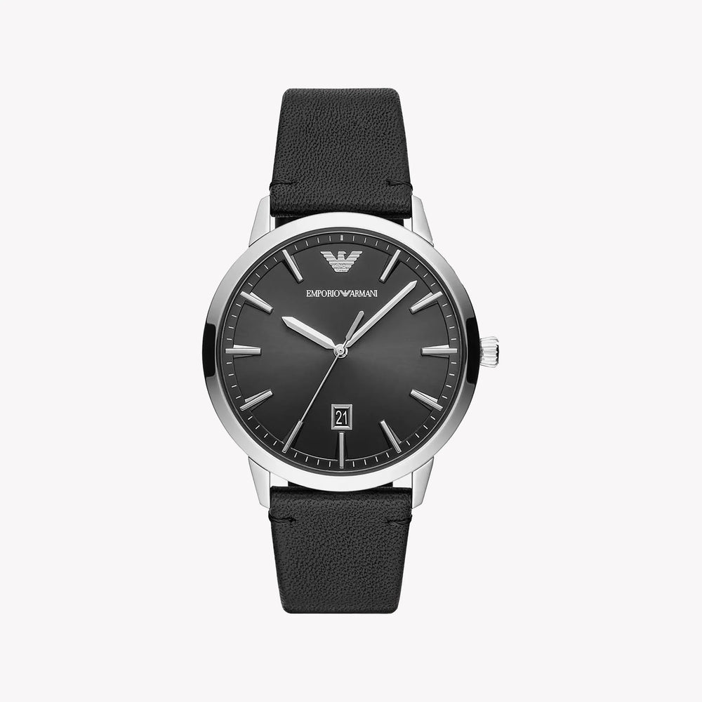 Emporio Armani Men's Black Leather Watch, Silver Case | Ar11193 by i-watch