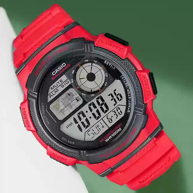 Casio Men's Resin Watch, Red Dial | Ae-1000w-4avdf by i-watch