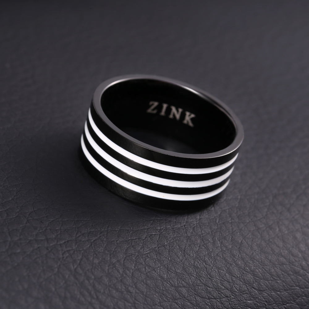 Zink Men's Black & White Stainless Steel & Tungsten Ring | Zjrg003spbw