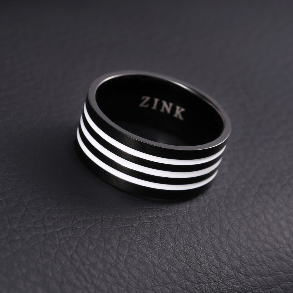 Zink Men's Black & White Stainless Steel & Tungsten Ring | Zjrg003spbw