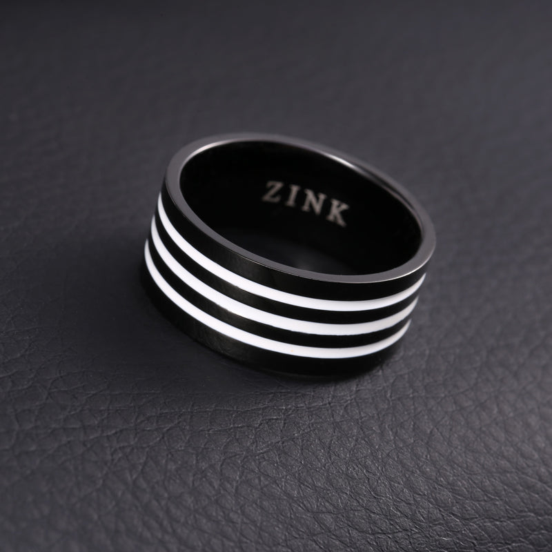 Zink Men's Black & White Stainless Steel & Tungsten Ring | Zjrg003spbw