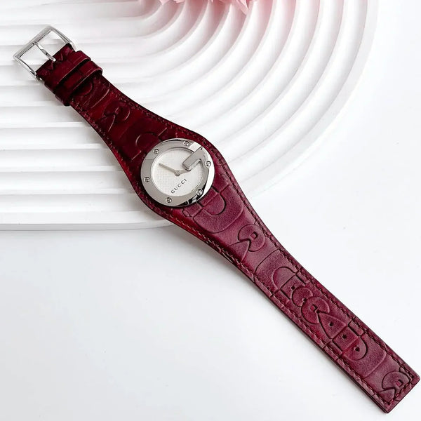 GUCCI YA104522 TIMEPIECE - ELEGANT RED LEATHER & SILVER STAINLESS STEEL MEN'S WATCH-i-Watch-4