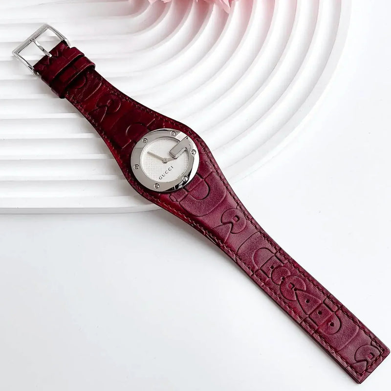 GUCCI YA104522 TIMEPIECE - ELEGANT RED LEATHER & SILVER STAINLESS STEEL MEN'S WATCH-i-Watch-4