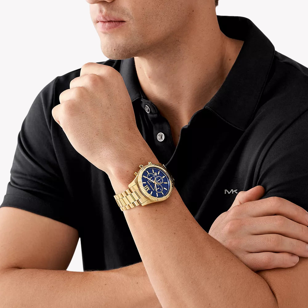 MICHAEL KORS MK9153 BOLD ELEGANCE - MEN'S GOLD STAINLESS STEEL WATCH WITH BLUE DIAL-i-Watch-4