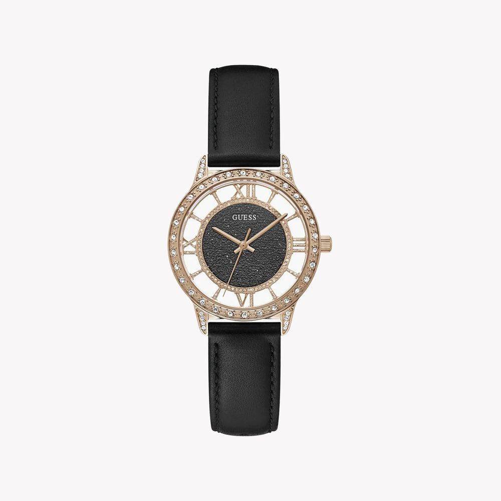 Guess Women's Rose Gold Watch, Black Leather | Gw0376l2 by i-watch