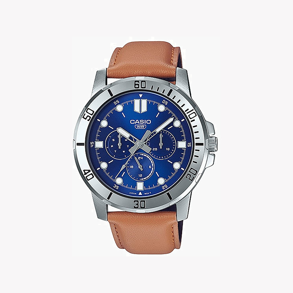CASIO MTP-VD300L-2E SPORTY ELEGANCE - MEN'S STYLISH LEATHER & BLUE DIAL TIMEPIECE-i-Watch-3