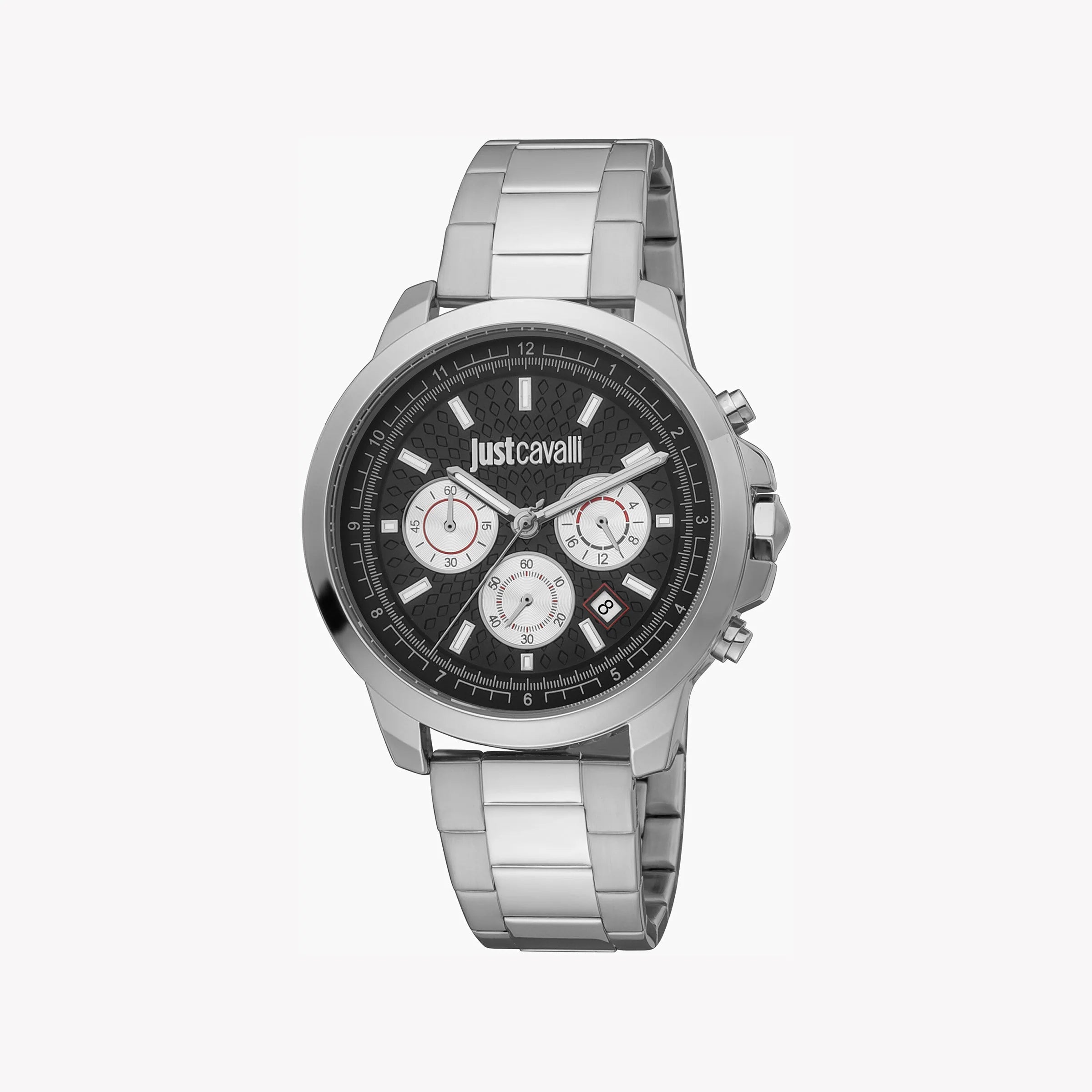 JUST CAVALLI JC1G178M0065 ELEGANT BLACK DIAL MEN'S WATCH - SILVER STAINLESS STEEL CHARM