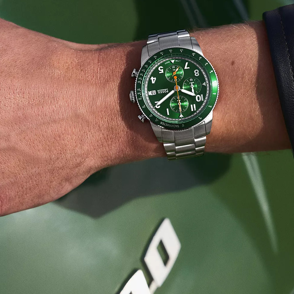 FOSSIL FS6048 ELEGANT TIMEPIECE - MEN'S STAINLESS STEEL WATCH WITH GREEN DIAL-i-Watch-2