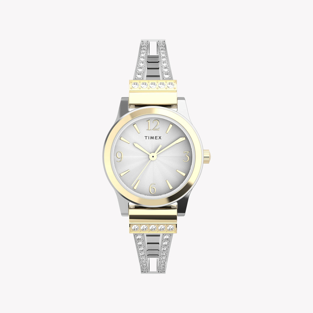 TIMEX TWO-TONE CHARM - ELEGANT WOMEN’S SEMI BANGLE WATCH WITH CRYSTAL ACCENTS