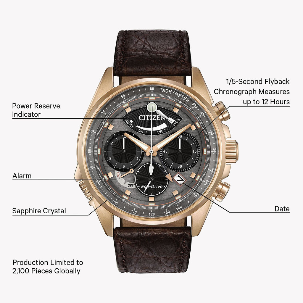 CITIZEN AV0063-01H TIME MASTER - ROSEGOLD CHRONOGRAPH WITH BLACK LEATHER STRAP-i-Watch-5