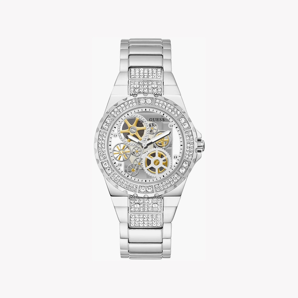 Guess Women's Silver Stainless Steel Watch, Clear Dial | Gw0302l1 by i-watch