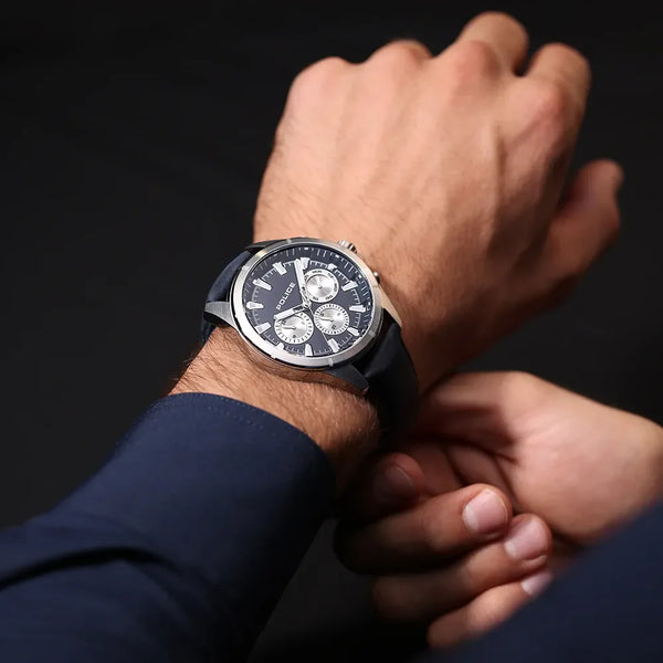 Police Men's Silver Leather, Blue Dial | Pewjf0005803 by i-watch