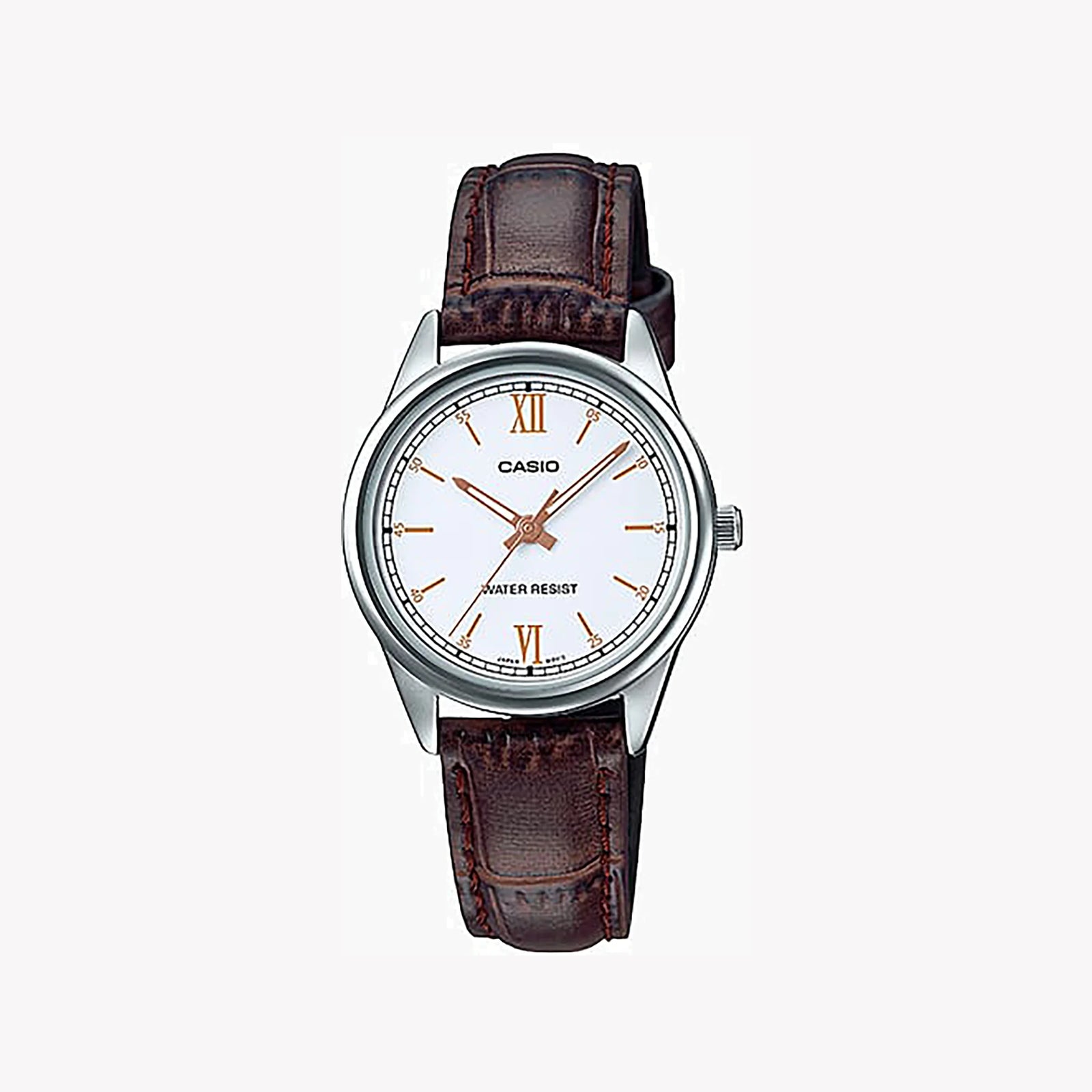 Casio Women's Silver Watch, White Dial, Brown Leather | Ltp-V005l-7b3 by i-watch