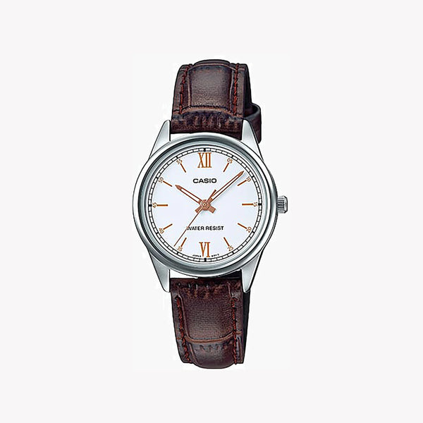 Casio Women's Silver Watch, White Dial, Brown Leather | Ltp-V005l-7b3 by i-watch