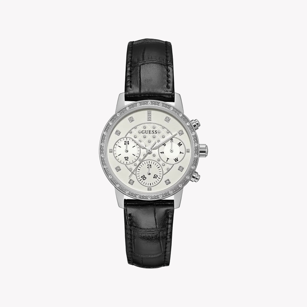 Guess Women's Silver Watch, Black Leather Band | W0957l2 by i-watch
