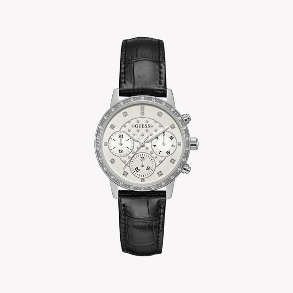 Guess Women's Silver Watch, Black Leather Band | W0957l2 by i-watch