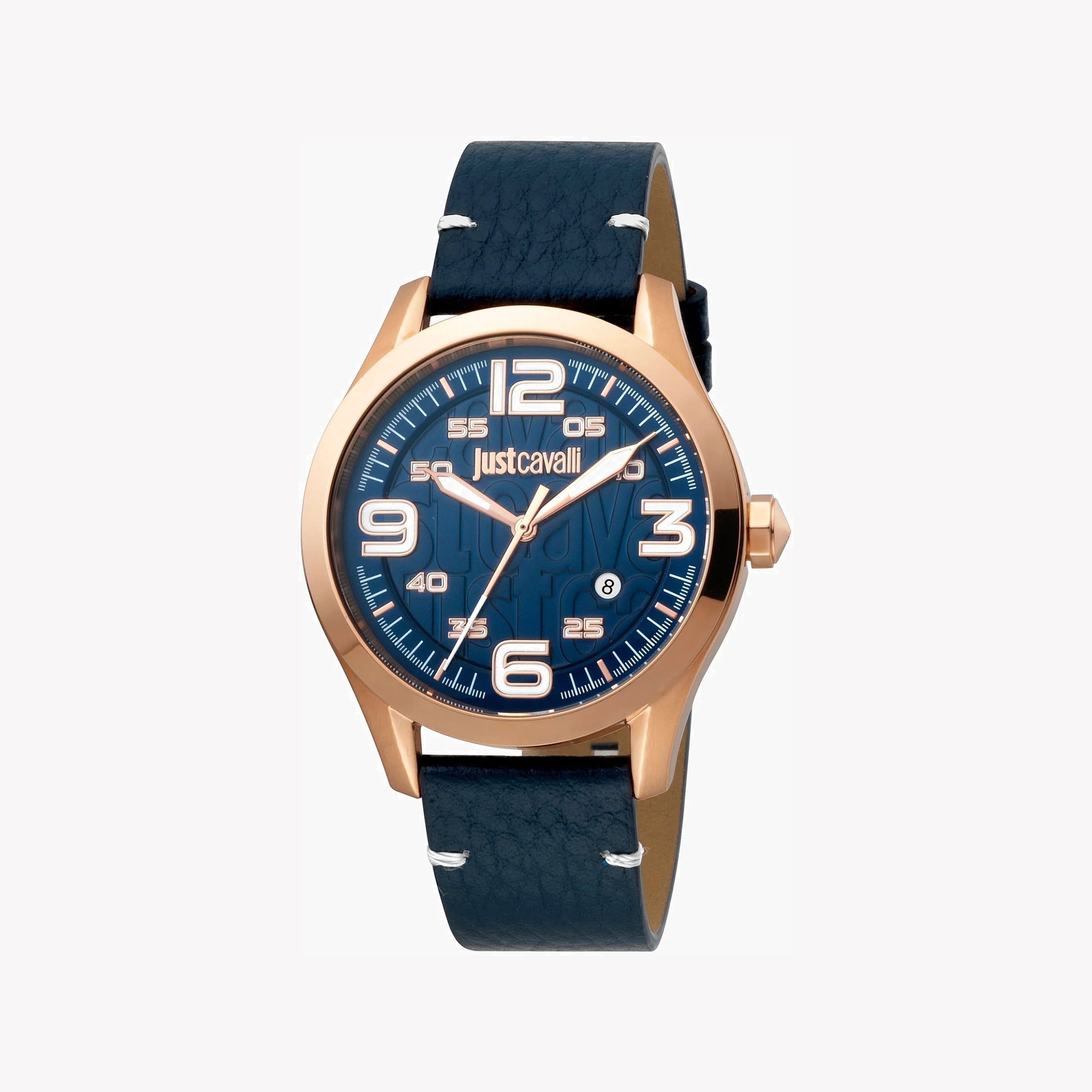 JUST CAVALLI JC1G108L0025 ELEGANT BLUE LEATHER MEN'S TIMEPIECE - ROSE GOLD SOPHISTICATION